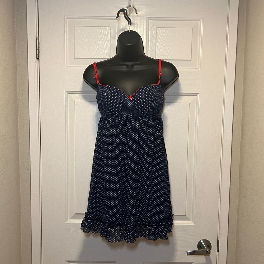 Navy & Red Cute Lingerie Dress Slip Flouncy Feminine Fun Flirty Sexy US12